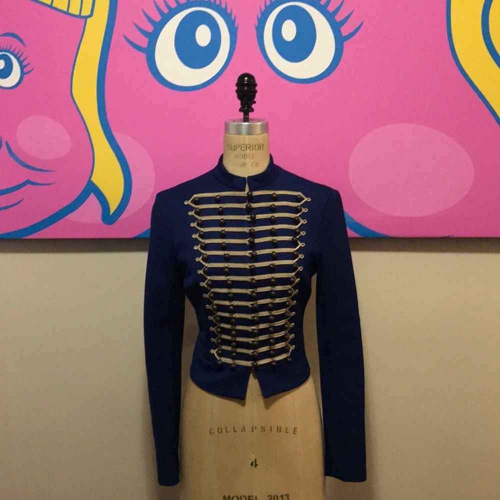 Moschino Blue Wool Military Band Jacket